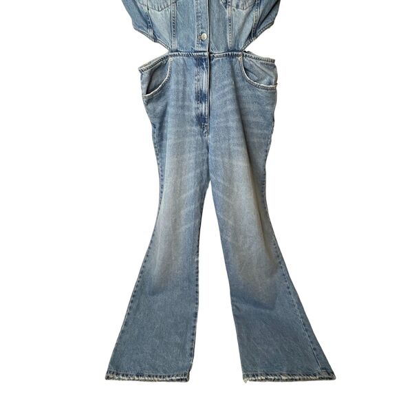 NWT Zara Full Length Denim Cut Out Jumpsuit Sz XL Sleeveless Distressed - Picture 9 of 16